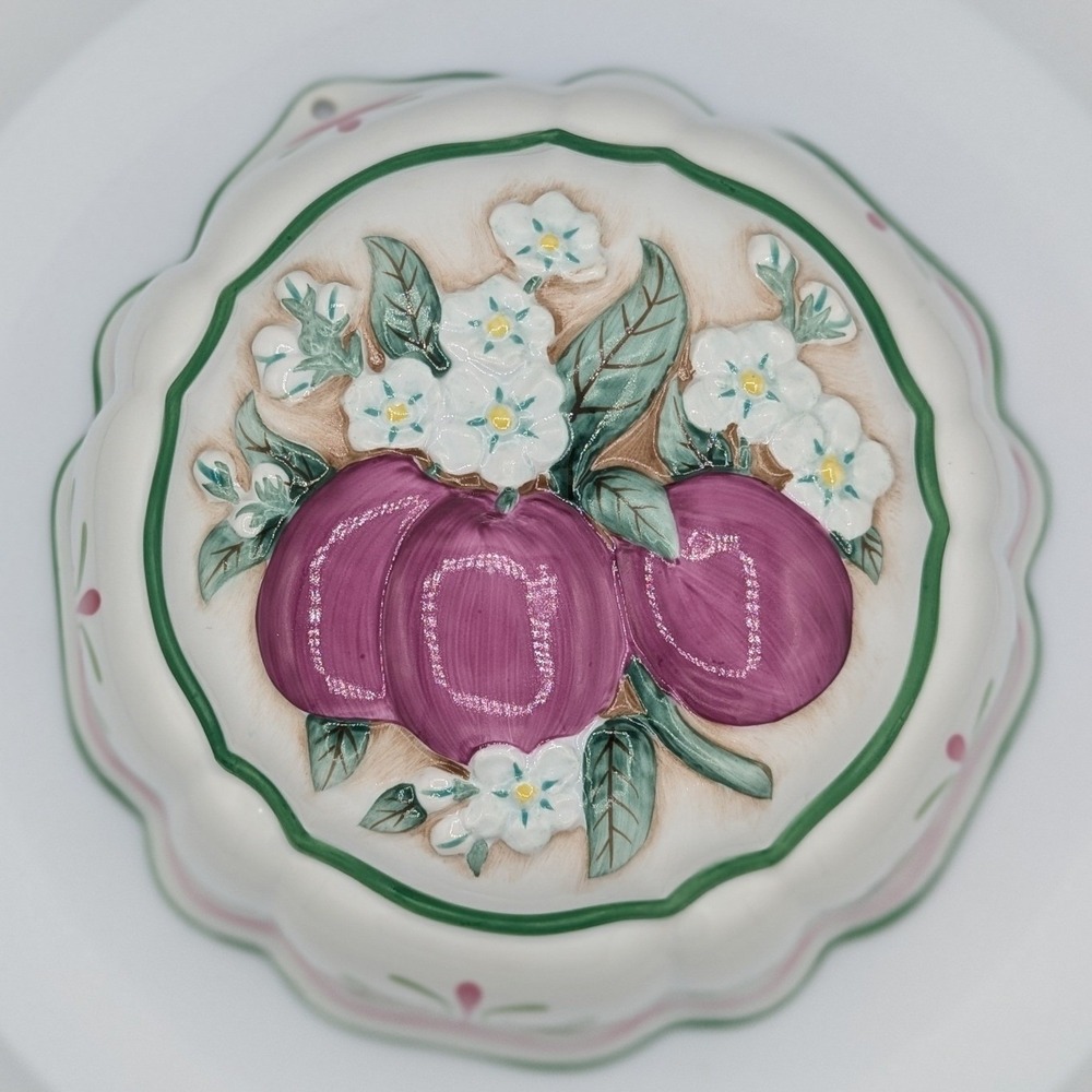 Le Cordon Bleu Jelly Mold Bowl Plum Floral Ceramic Vintage‎ 1986 Franklin Mint